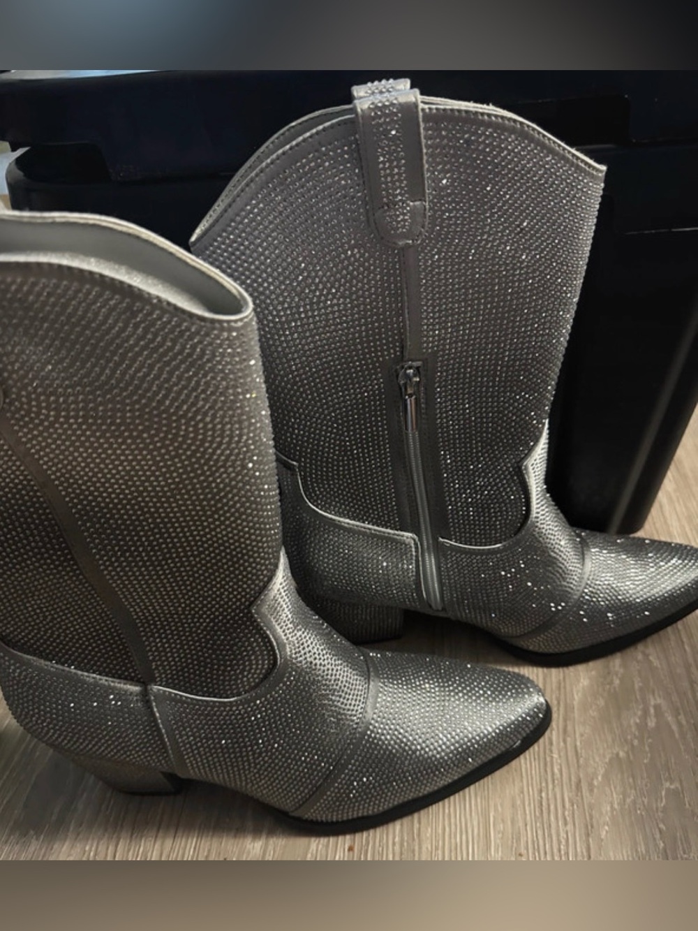 Silver Rhinestone Western Heeled Boots